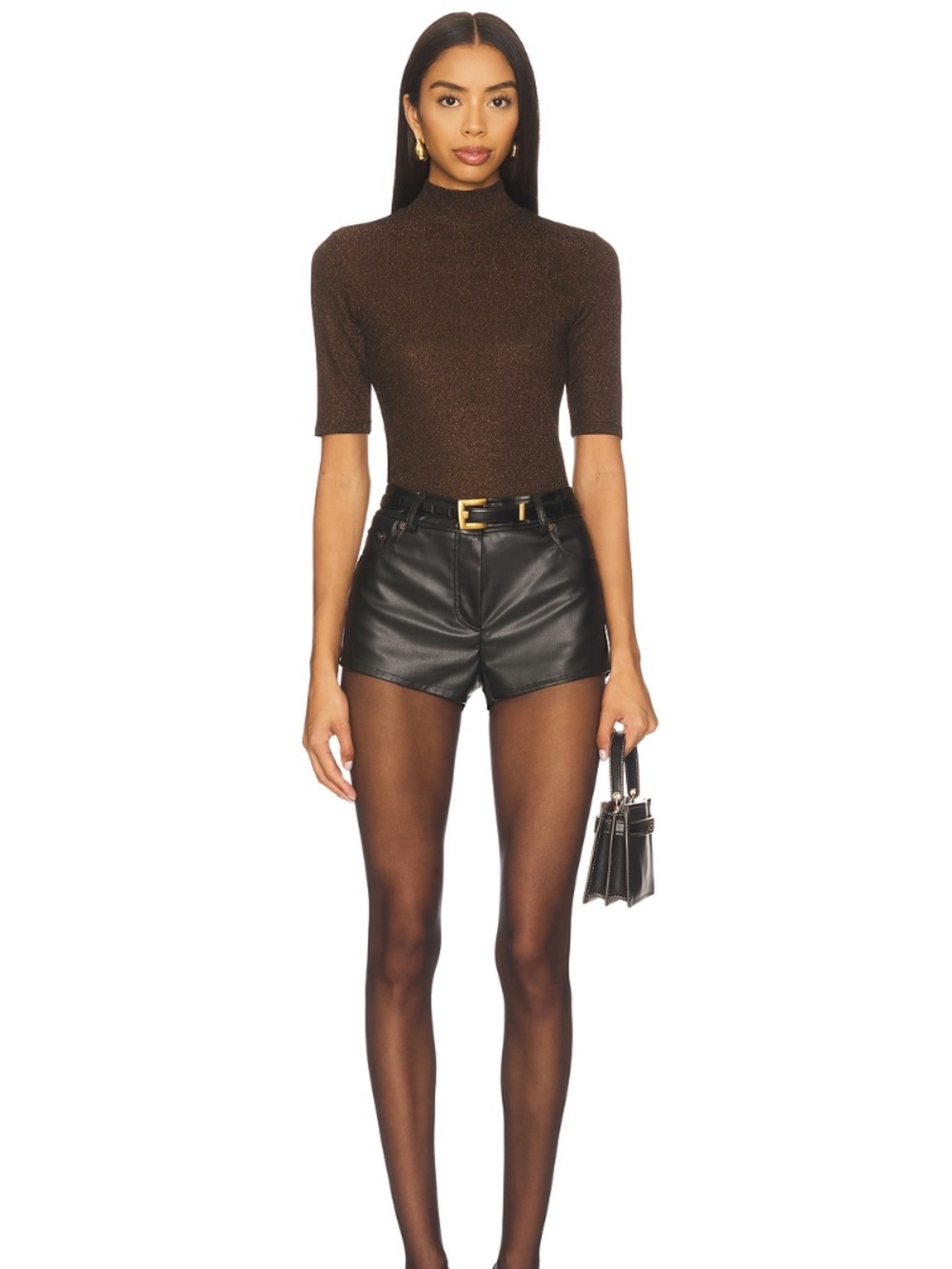 NWT FRAME Lurex Turtle/mockneck Tee Americano Brown Metallic Knit Top Size M - Picture 2 of 14